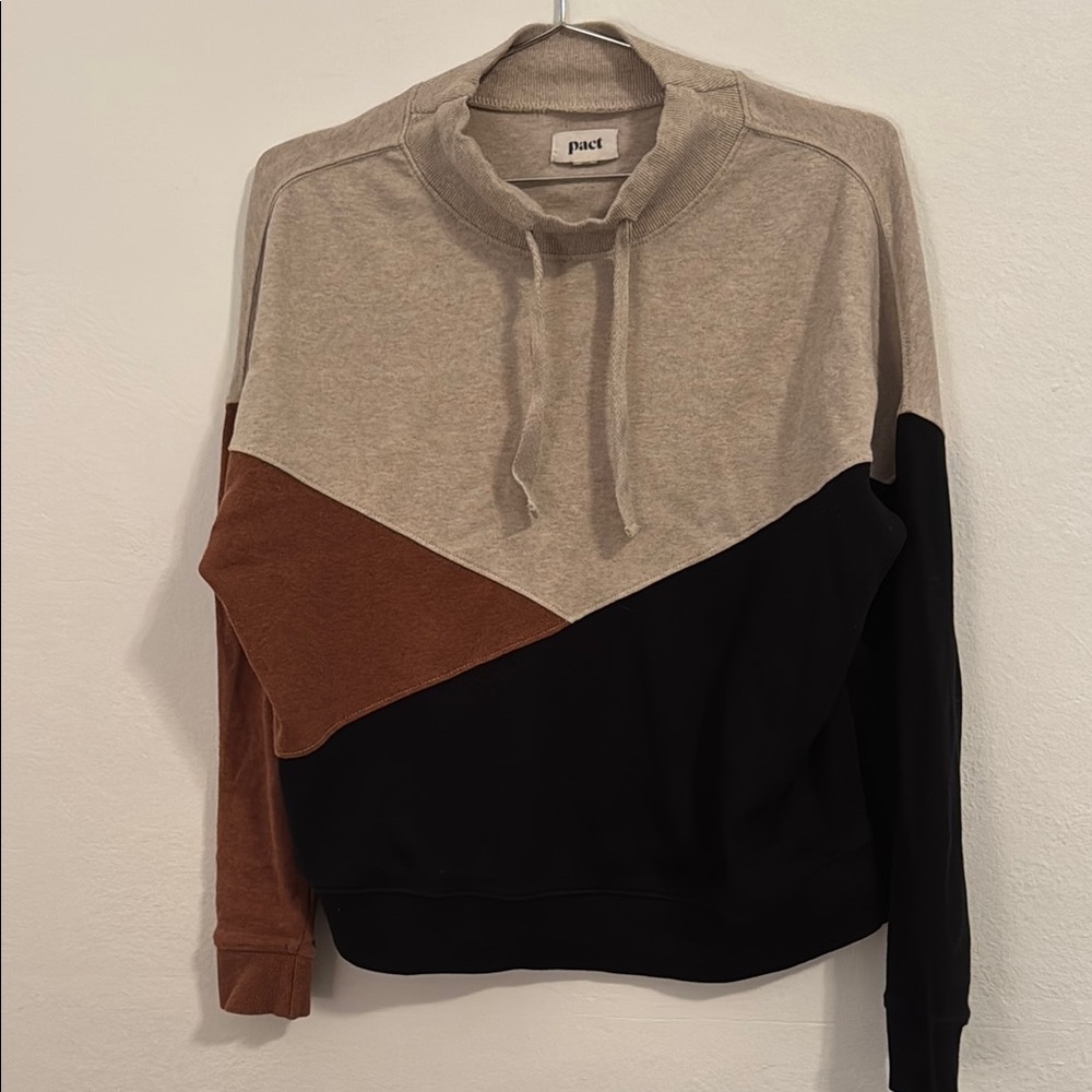 Pact Women's Colorblock Crew Neck Sweater - Tan, Brown, Black